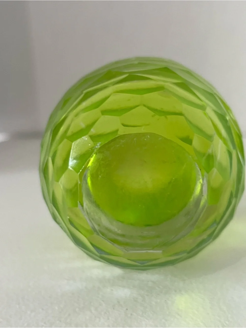 Vintage Faceted Green & clear heavy  Glass Votive Holder Set -